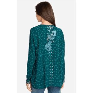 NWT Johnny Was Yoko Blouse Rayon Tunic with Blue Floral Embroidery in Size XL